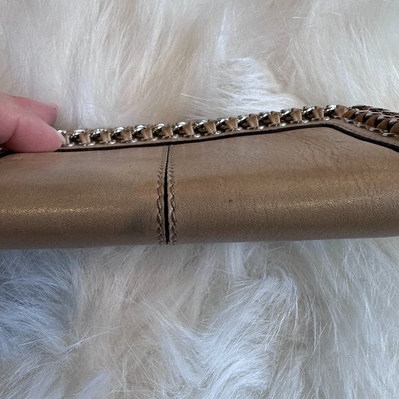 Karen Millen Wallet Calf Leather Full Zip Center Accordion Nude Tan Braid #GK116 - Picture 5 of 14